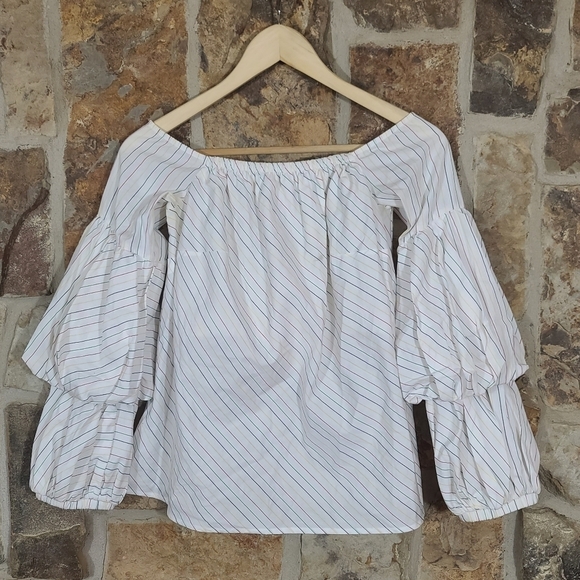 Petersyn M MEDIUM Lilly Rainbow Striped Off the Shoulder Top Shirt - Picture 2 of 7